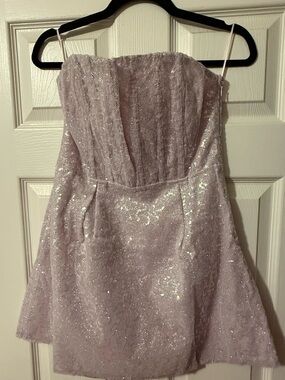 City By Nine Sparkle Lace-Up Mini Dress in Light Pink